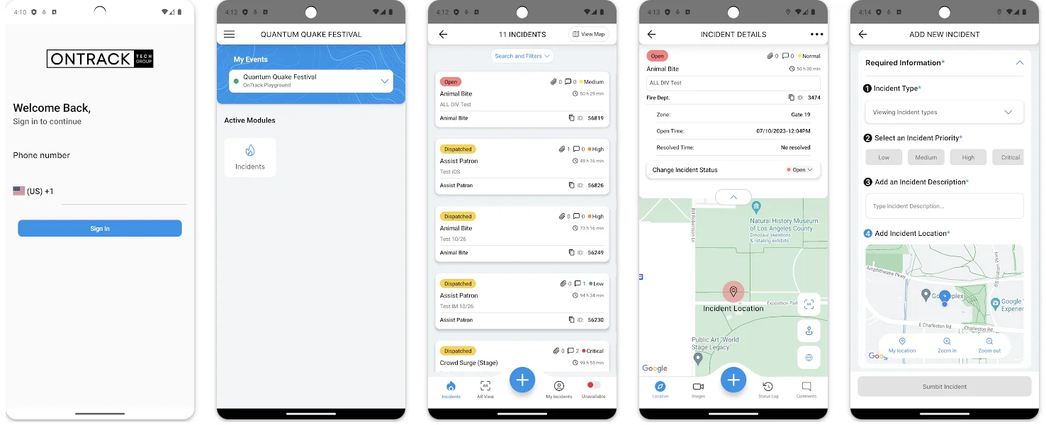 OnTrack Core app screens